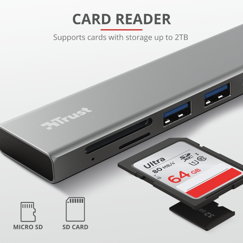 USB-hab-TRUST-Halyx-Fast-USB-C-Hub-Card-Reader-TRUST-24191